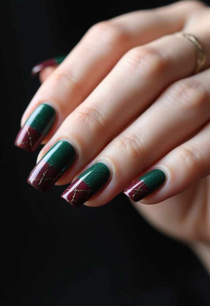 32 Creative Plaid French Tip Looks for Fall - 14. Jewel Tone Plaid