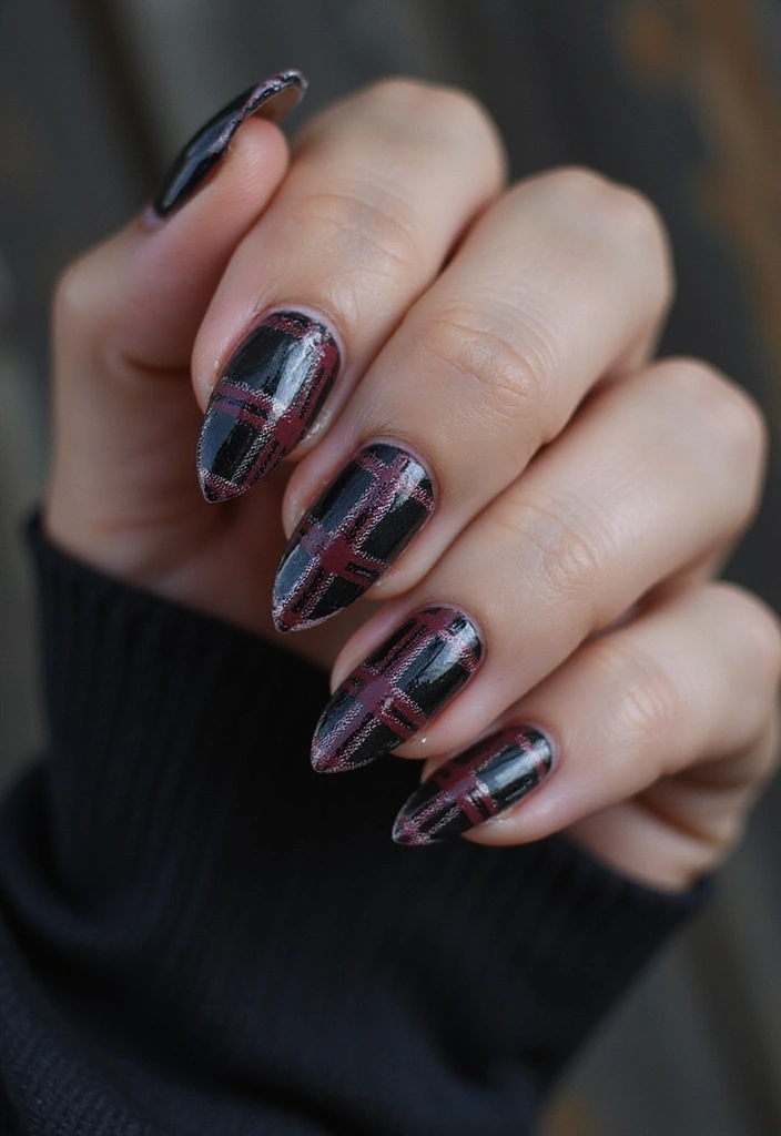 32 Creative Plaid French Tip Looks for Fall - 16. Grunge Plaid