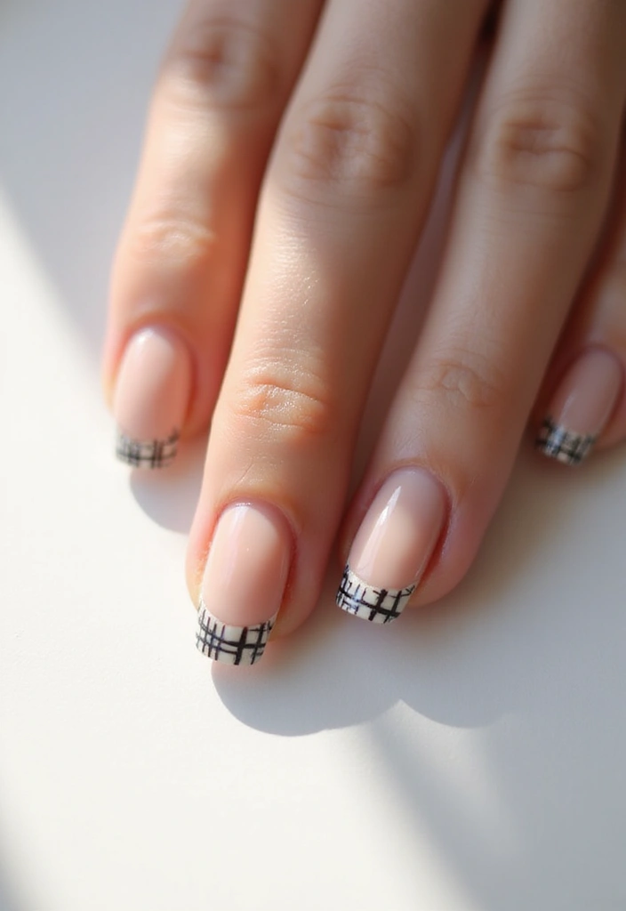 32 Creative Plaid French Tip Looks for Fall - 17. Minimalist Plaid Touch