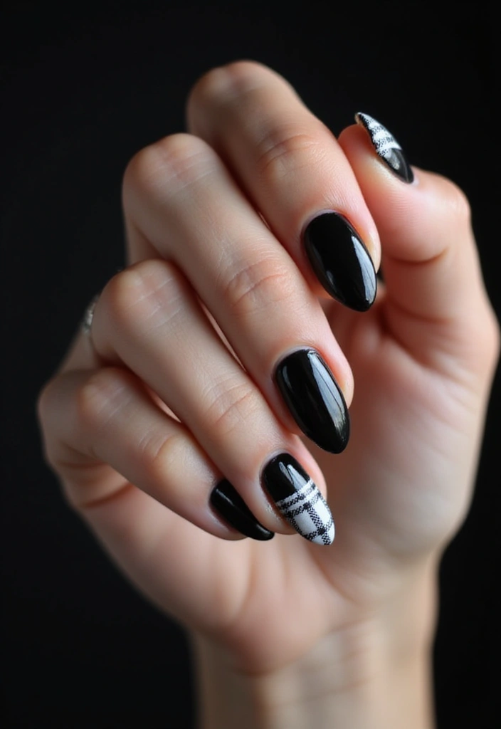 32 Creative Plaid French Tip Looks for Fall - 23. Monochrome Plaid