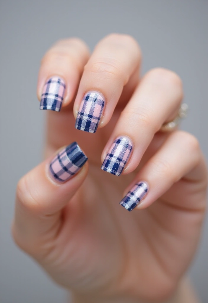 32 Creative Plaid French Tip Looks for Fall - 24. Preppy Plaid
