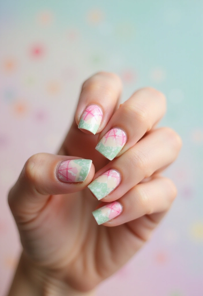 32 Creative Plaid French Tip Looks for Fall - 29. Ice Cream Plaid