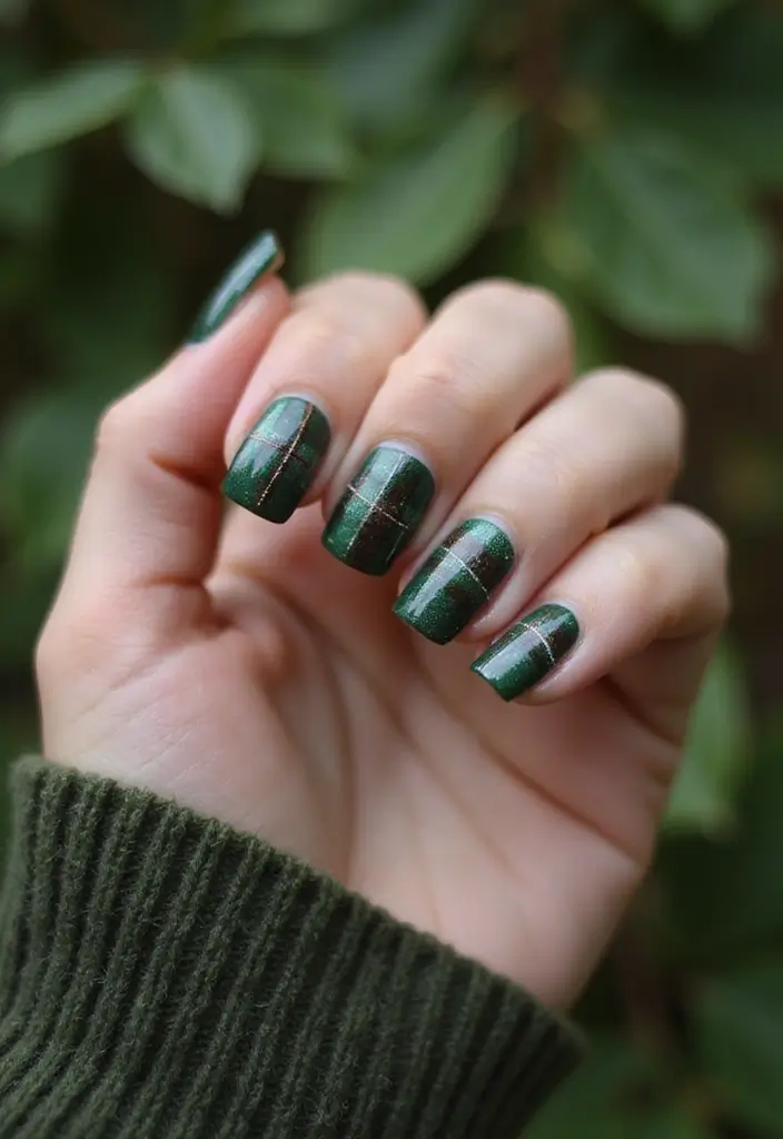 32 Creative Plaid French Tip Looks for Fall - 31. Enchanted Forest Plaid