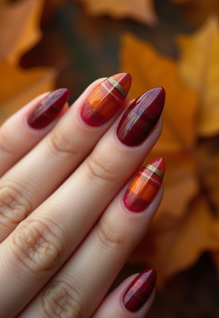 32 Creative Plaid French Tip Looks for Fall - 5. Autumn Ombre Plaid