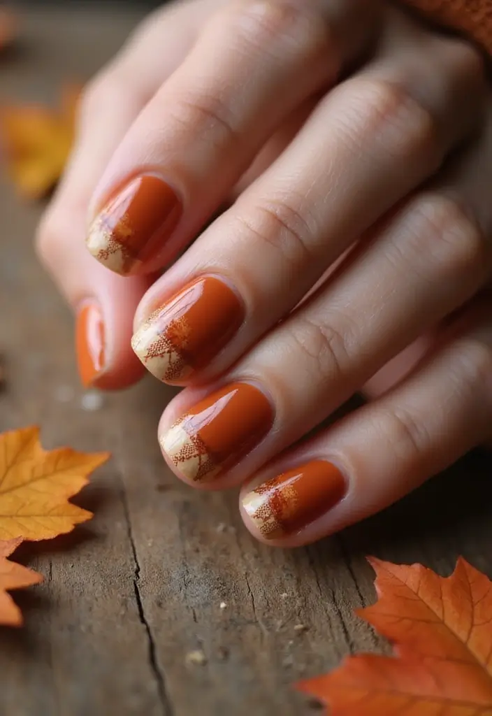 32 Creative Plaid French Tip Looks for Fall - 8. Warm Cinnamon Plaid
