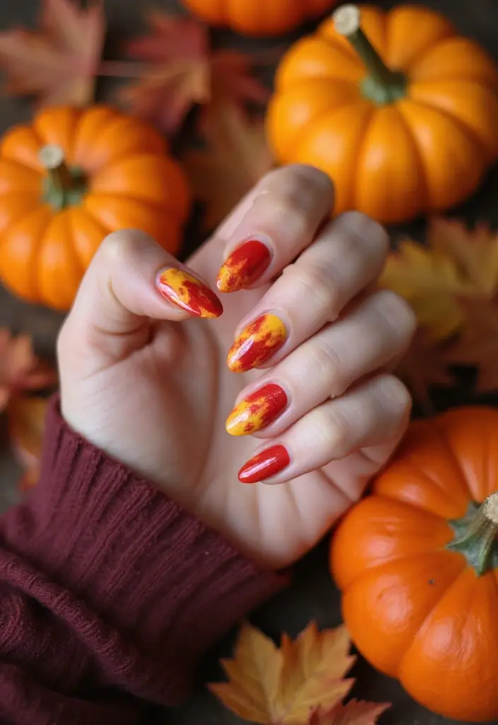 32 Magical Marble Designs for a Harvest Moon Look - 13. Maple Leaf Magic
