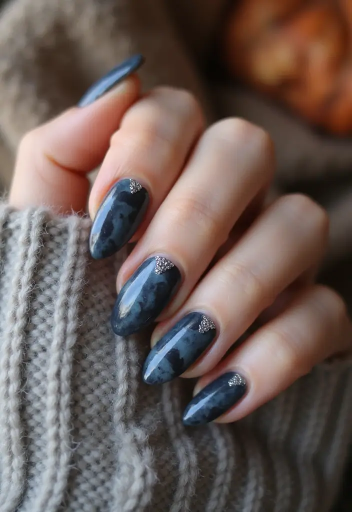32 Magical Marble Designs for a Harvest Moon Look - 17. Charcoal and Dusty Blue