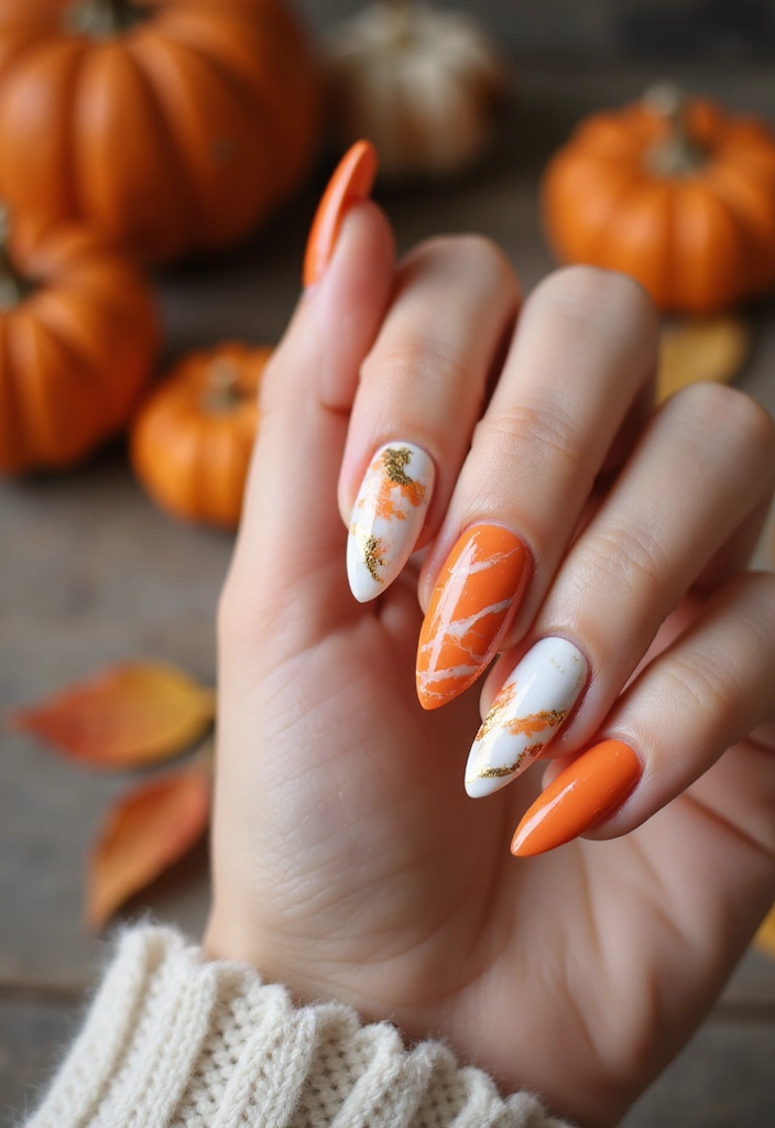 32 Magical Marble Designs for a Harvest Moon Look - 3. Pumpkin Spice Delight