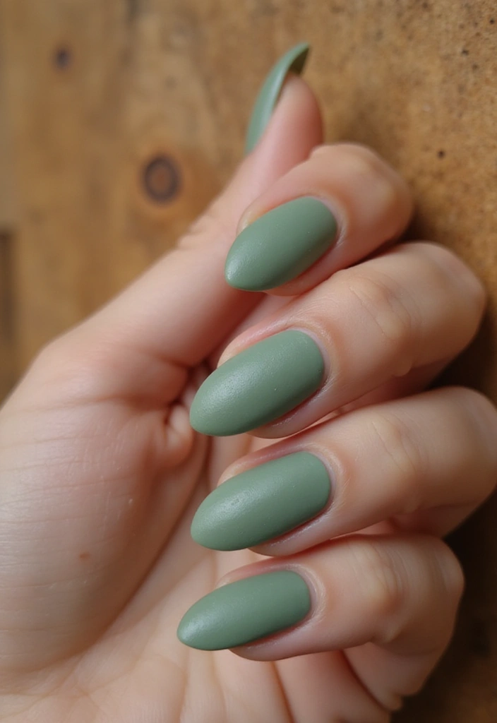 32 Oval Velvet Illusion Nails for Subtle Luxury - 12. Earthy Sage Green