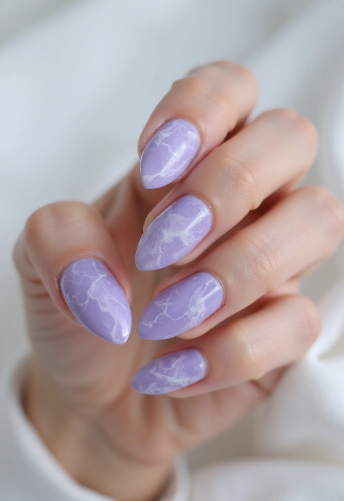 32 Oval Velvet Illusion Nails for Subtle Luxury - 17. Dreamy Lavender Marble