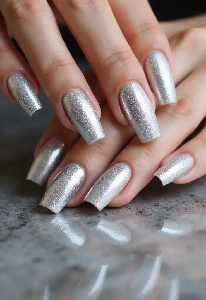 32 Oval Velvet Illusion Nails for Subtle Luxury - 21. Timeless Silver Sparkle