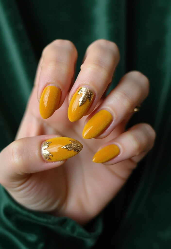 32 Oval Velvet Illusion Nails for Subtle Luxury - 23. Daring Mustard Yellow
