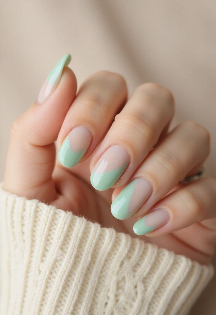 32 Oval Velvet Illusion Nails for Subtle Luxury - 26. Cool Mint Ombre
