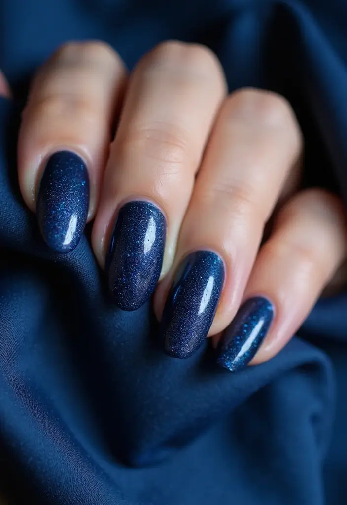 32 Oval Velvet Illusion Nails for Subtle Luxury - 3. Midnight Blue Velvet Glam