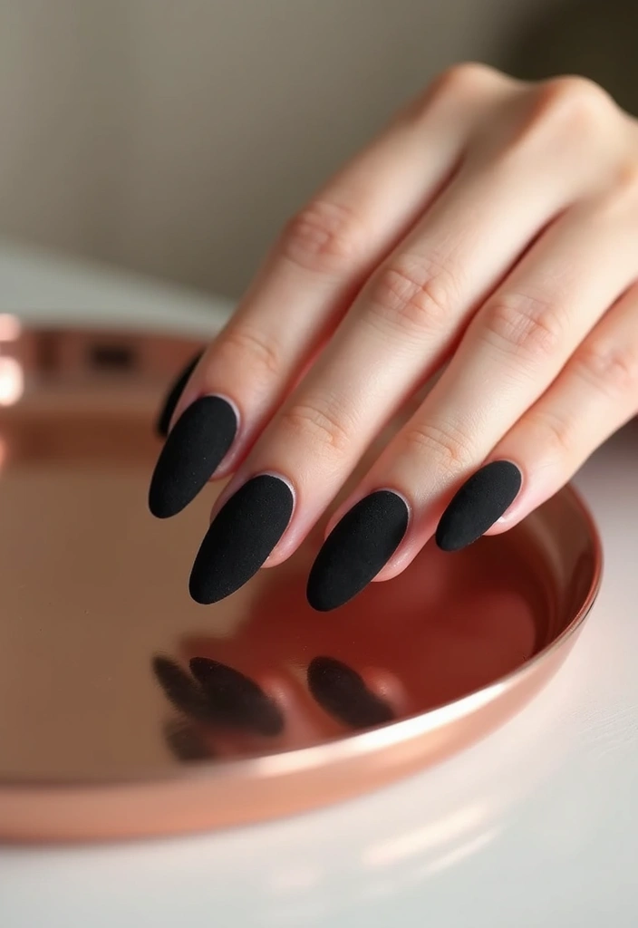 32 Oval Velvet Illusion Nails for Subtle Luxury - 6. Classic Black Velvet