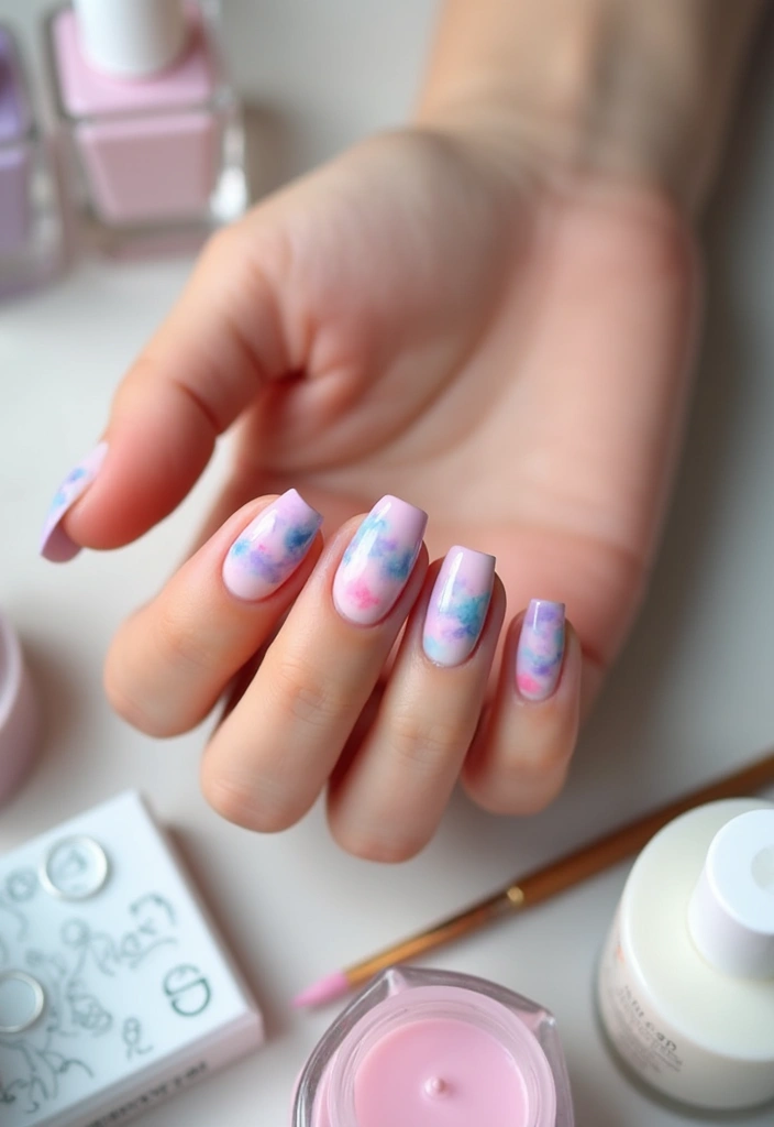 32 Step-by-Step Watercolor Nail Art You Can Do At Home - 1. Pastel Watercolor Waves