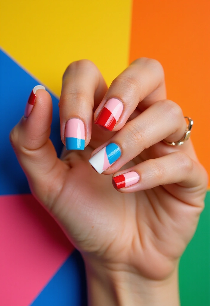 32 Step-by-Step Watercolor Nail Art You Can Do At Home - 11. Color Block Technique
