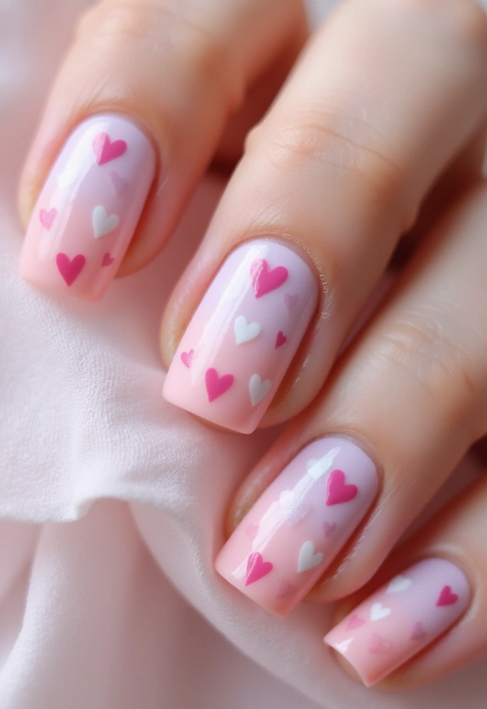32 Step-by-Step Watercolor Nail Art You Can Do At Home - 15. Soft Gradient Hearts