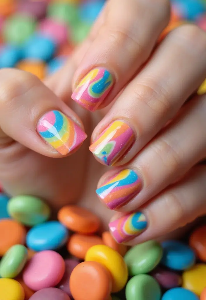 32 Step-by-Step Watercolor Nail Art You Can Do At Home - 16. Candy Swirls