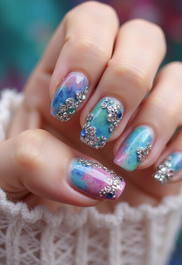 32 Step-by-Step Watercolor Nail Art You Can Do At Home - 17. Accessorized Watercolor