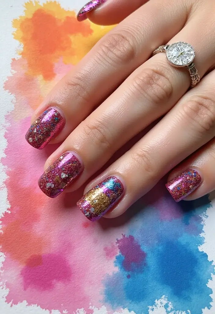 32 Step-by-Step Watercolor Nail Art You Can Do At Home - 21. Mixed Media Watercolor