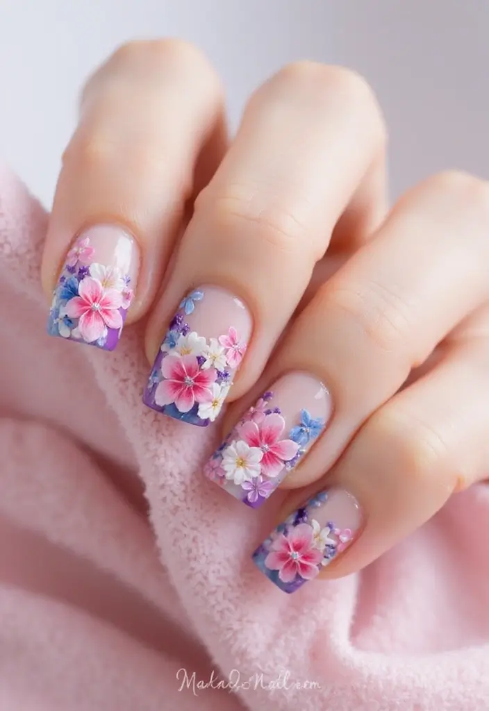 32 Step-by-Step Watercolor Nail Art You Can Do At Home - 22. 3D Watercolor Flowers