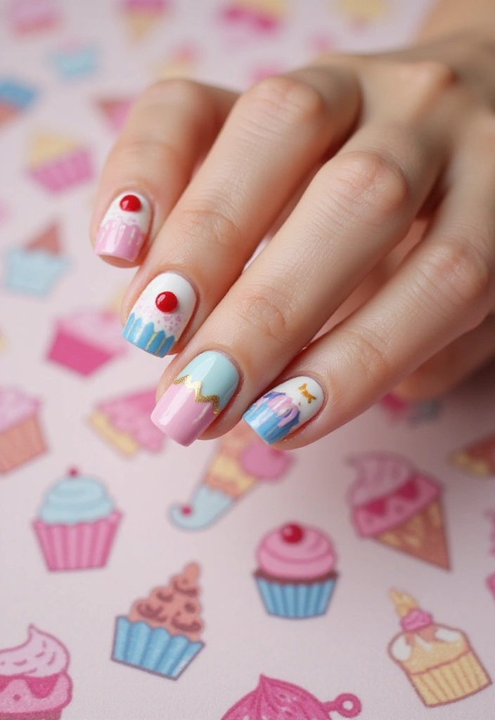 32 Step-by-Step Watercolor Nail Art You Can Do At Home - 24. Sweet Treats