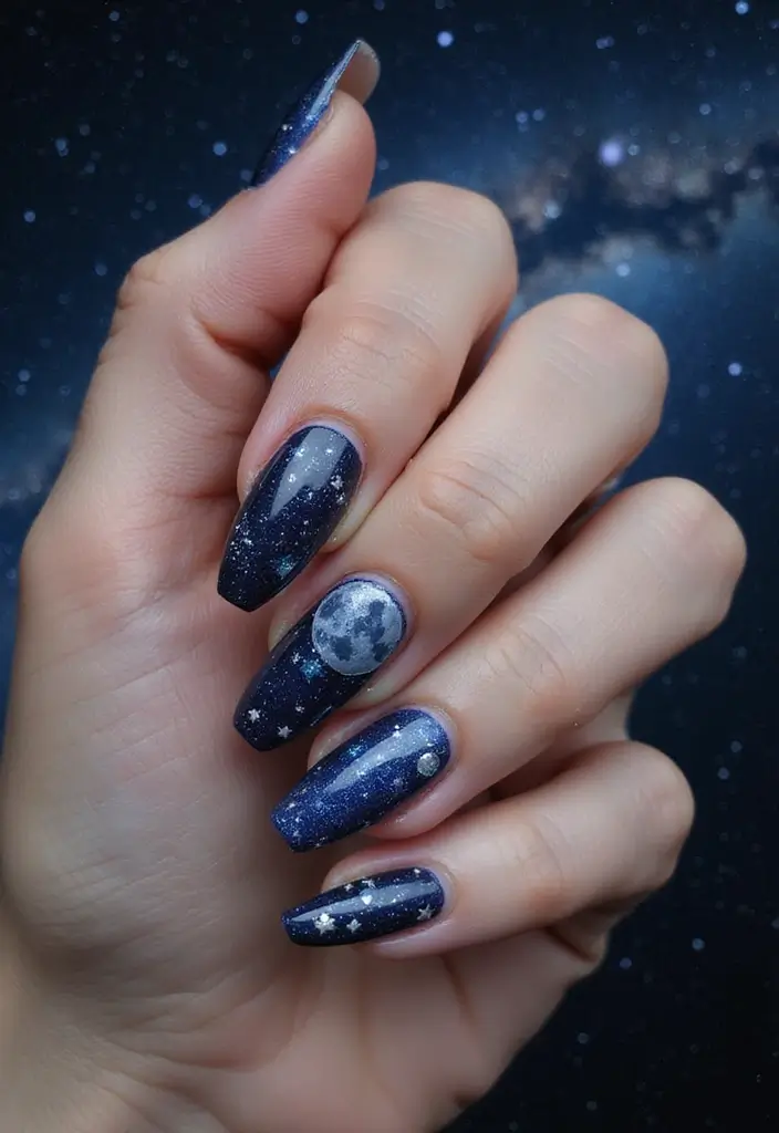 32 Step-by-Step Watercolor Nail Art You Can Do At Home - 26. Celestial Theme