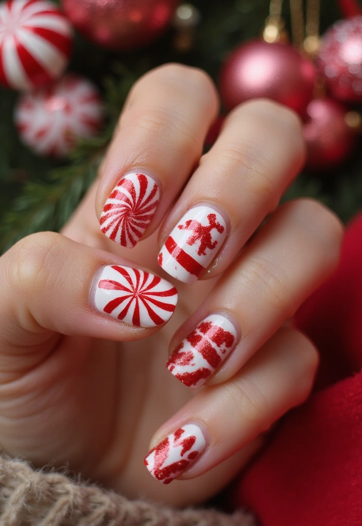 32 Step-by-Step Watercolor Nail Art You Can Do At Home - 27. Whimsical Candy Cane