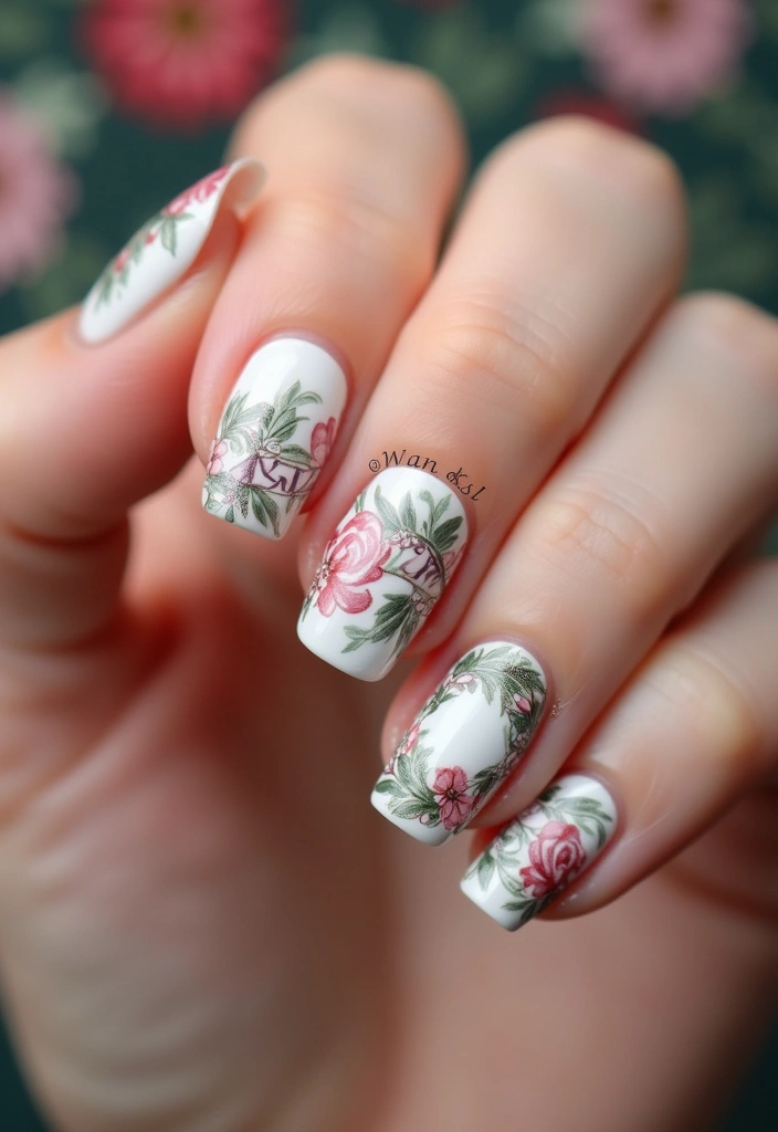 32 Step-by-Step Watercolor Nail Art You Can Do At Home - 29. Floral Wreath