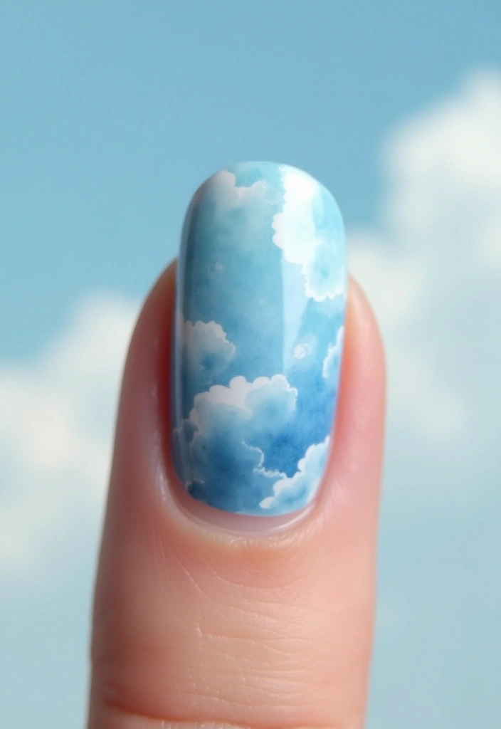 32 Step-by-Step Watercolor Nail Art You Can Do At Home - 30. Watercolor Clouds