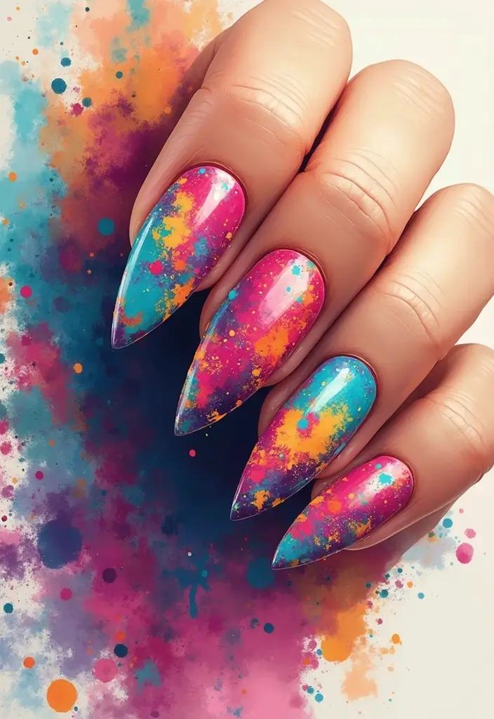 32 Step-by-Step Watercolor Nail Art You Can Do At Home - 32. Colorful Abstract Art