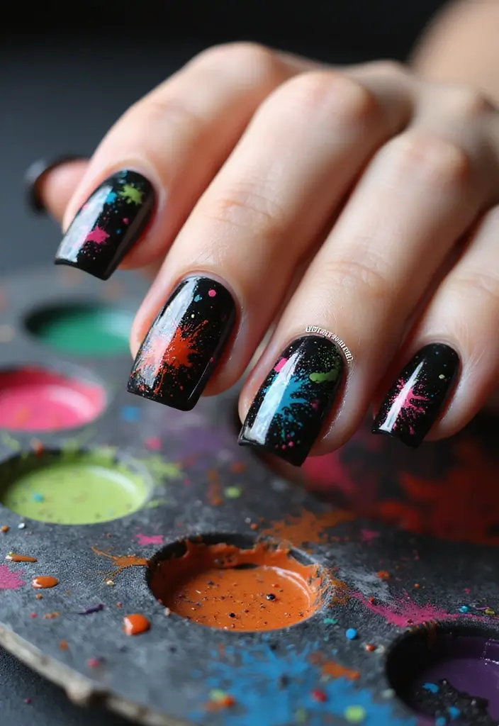 32 Step-by-Step Watercolor Nail Art You Can Do At Home - 4. Edgy Splatter Art