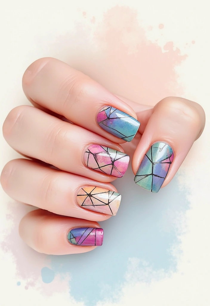 32 Step-by-Step Watercolor Nail Art You Can Do At Home - 6. Geometric Watercolor Shapes