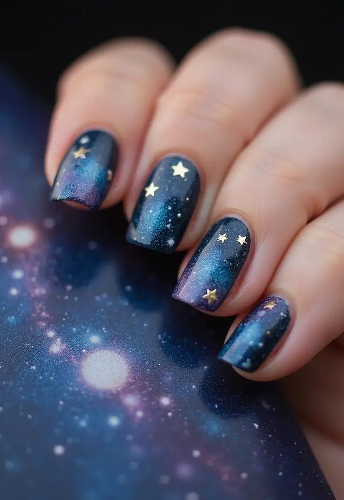32 Step-by-Step Watercolor Nail Art You Can Do At Home - 7. Dreamy Galaxy Nails