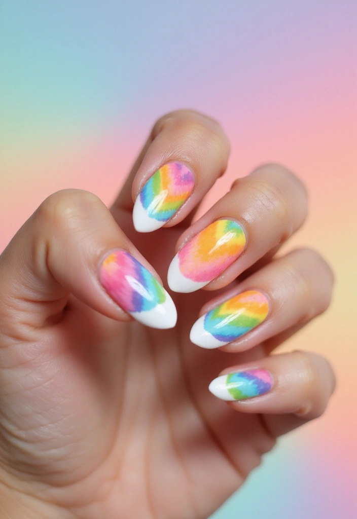 33 Cloud-Inspired French Tips for Dreamy Nails - 10. Rainbow Dream