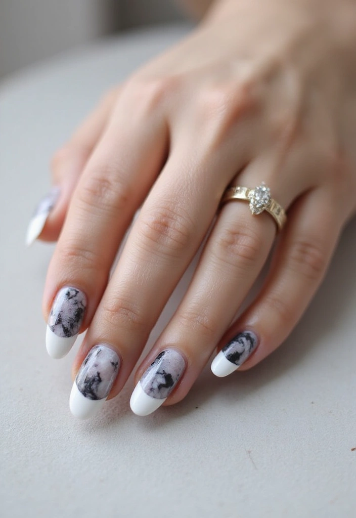 33 Cloud-Inspired French Tips for Dreamy Nails - 20. Marbled Elegance