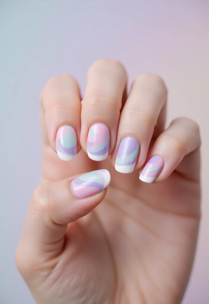 33 Cloud-Inspired French Tips for Dreamy Nails - 7. Dreamy Pastel Swirl