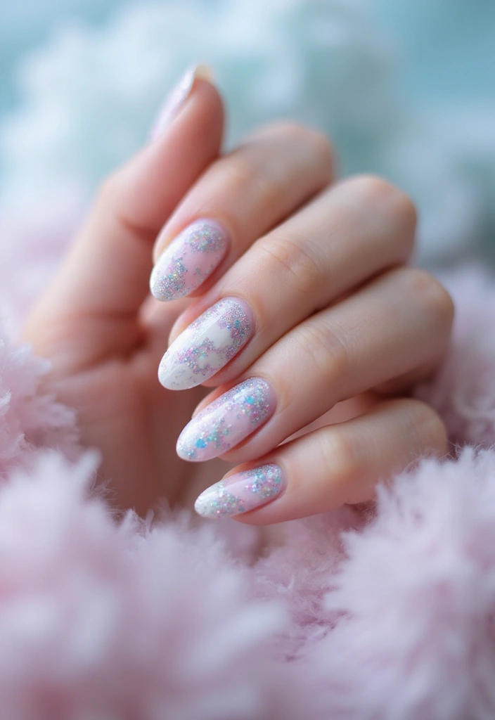 33 Cloud-Inspired French Tips for Dreamy Nails - 8. Glittery Cloud