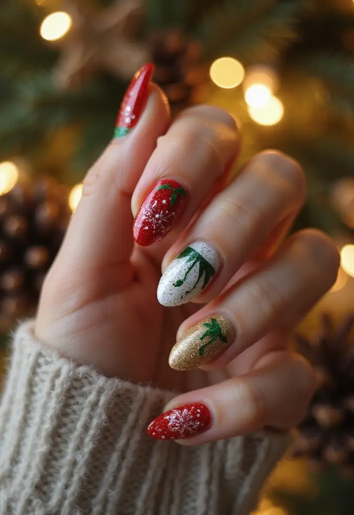 33 Metallic Snowstorm Manicures to Shine All Winter - 17. Holiday Lights Design