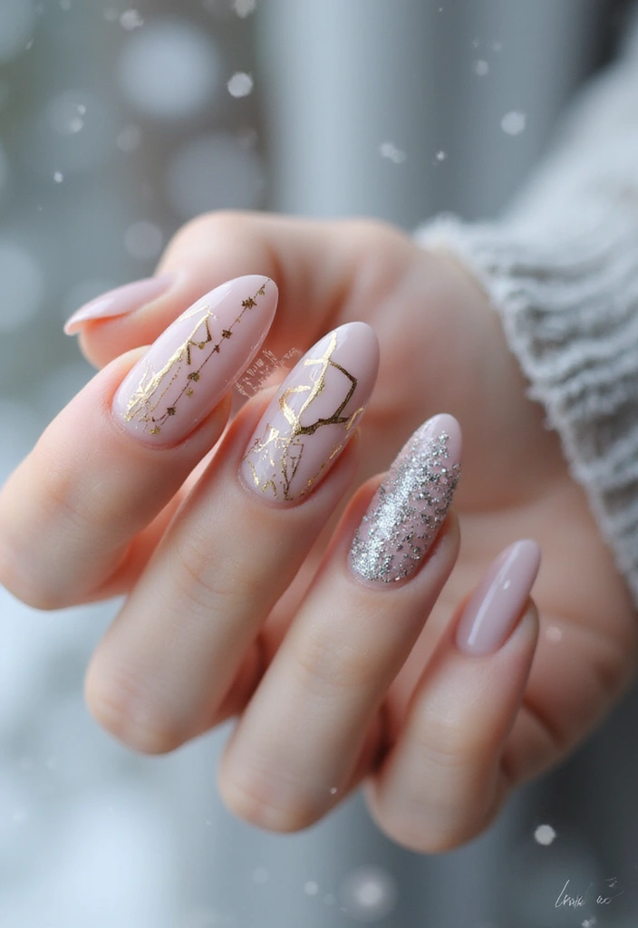 33 Metallic Snowstorm Manicures to Shine All Winter - 20. Elegant Negative Space