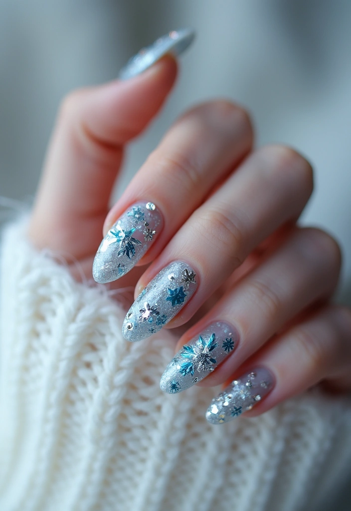 33 Metallic Snowstorm Manicures to Shine All Winter - 22. Winter Wonderland Scene