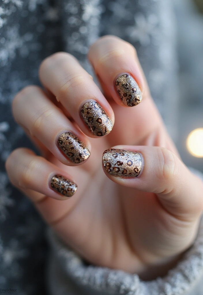 33 Metallic Snowstorm Manicures to Shine All Winter - 23. Stylish Metallic Animal Print