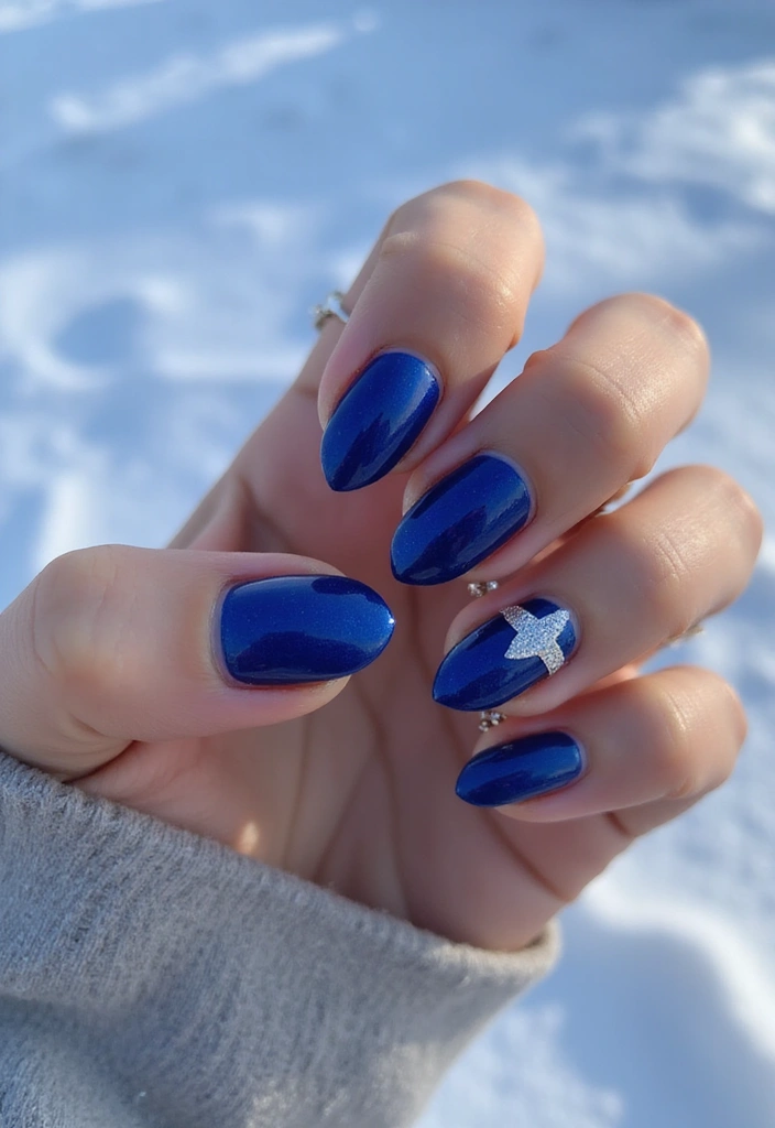 33 Metallic Snowstorm Manicures to Shine All Winter - 24. Shiny Cobalt Blue