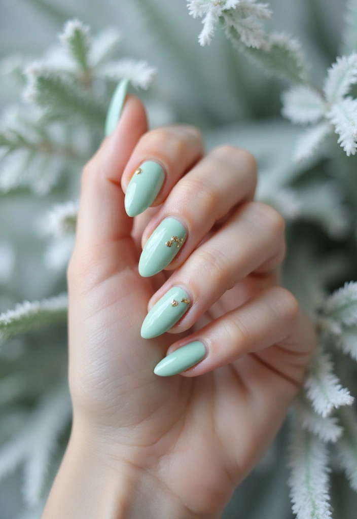 33 Metallic Snowstorm Manicures to Shine All Winter - 26. Soft Mint and Gold