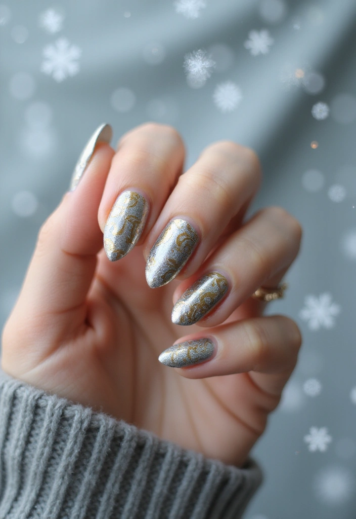 33 Metallic Snowstorm Manicures to Shine All Winter - 4. Metallic Marble Effect