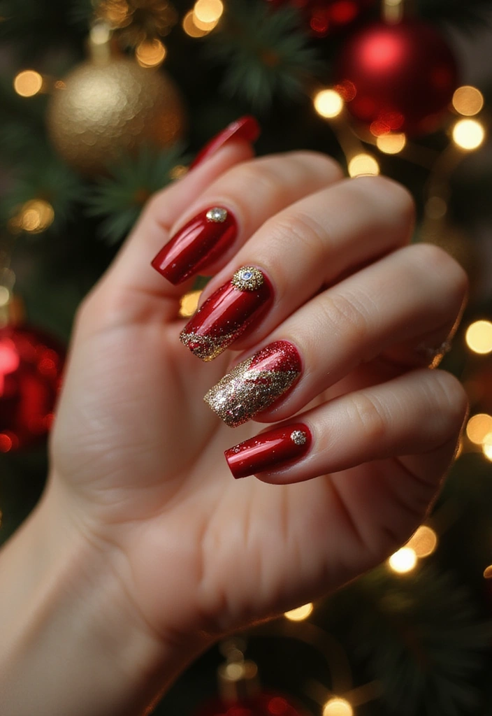 33 Metallic Snowstorm Manicures to Shine All Winter - 5. Shimmering Red Holiday
