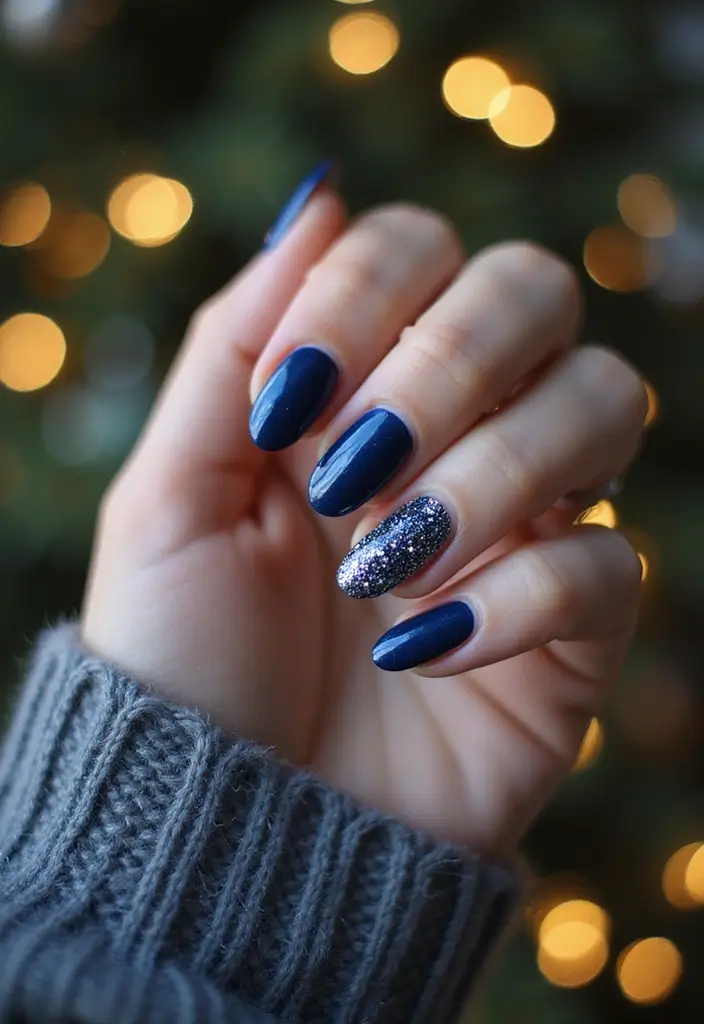 33 Metallic Snowstorm Manicures to Shine All Winter - 6. Midnight Blue Sparkle