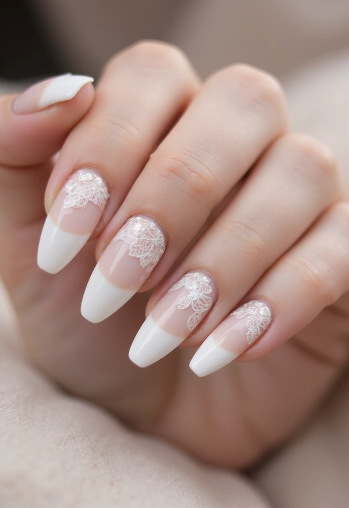 33 Stiletto Milky Fade Designs for Dramatic Nails - 16. Vintage Floral Milky Fade