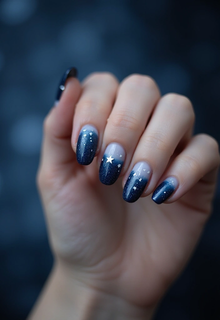 33 Stiletto Milky Fade Designs for Dramatic Nails - 19. Starry Night